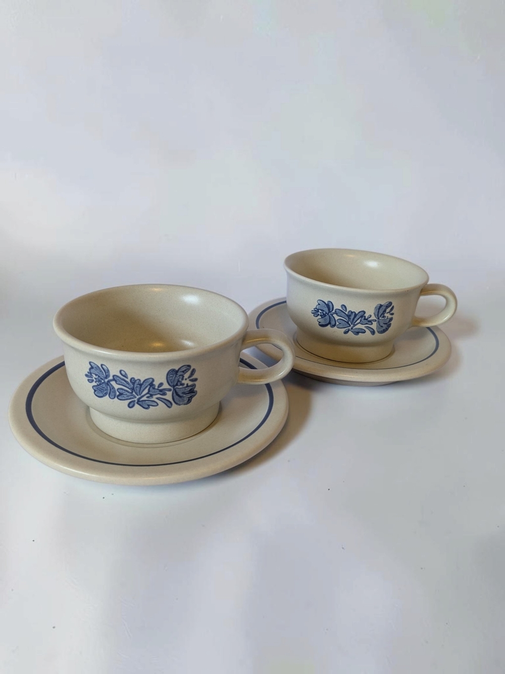 Vintage Pfaltzgraff Yorktowne Flat Cup & Saucer Set Lot of 2 Country Stoneware